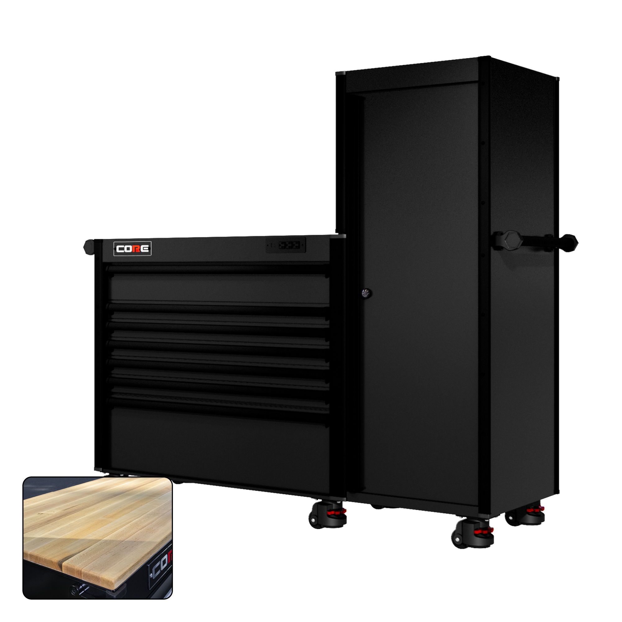 66 Series - 7 Drawers and Tall Locker - Black Handles - Foot Casters