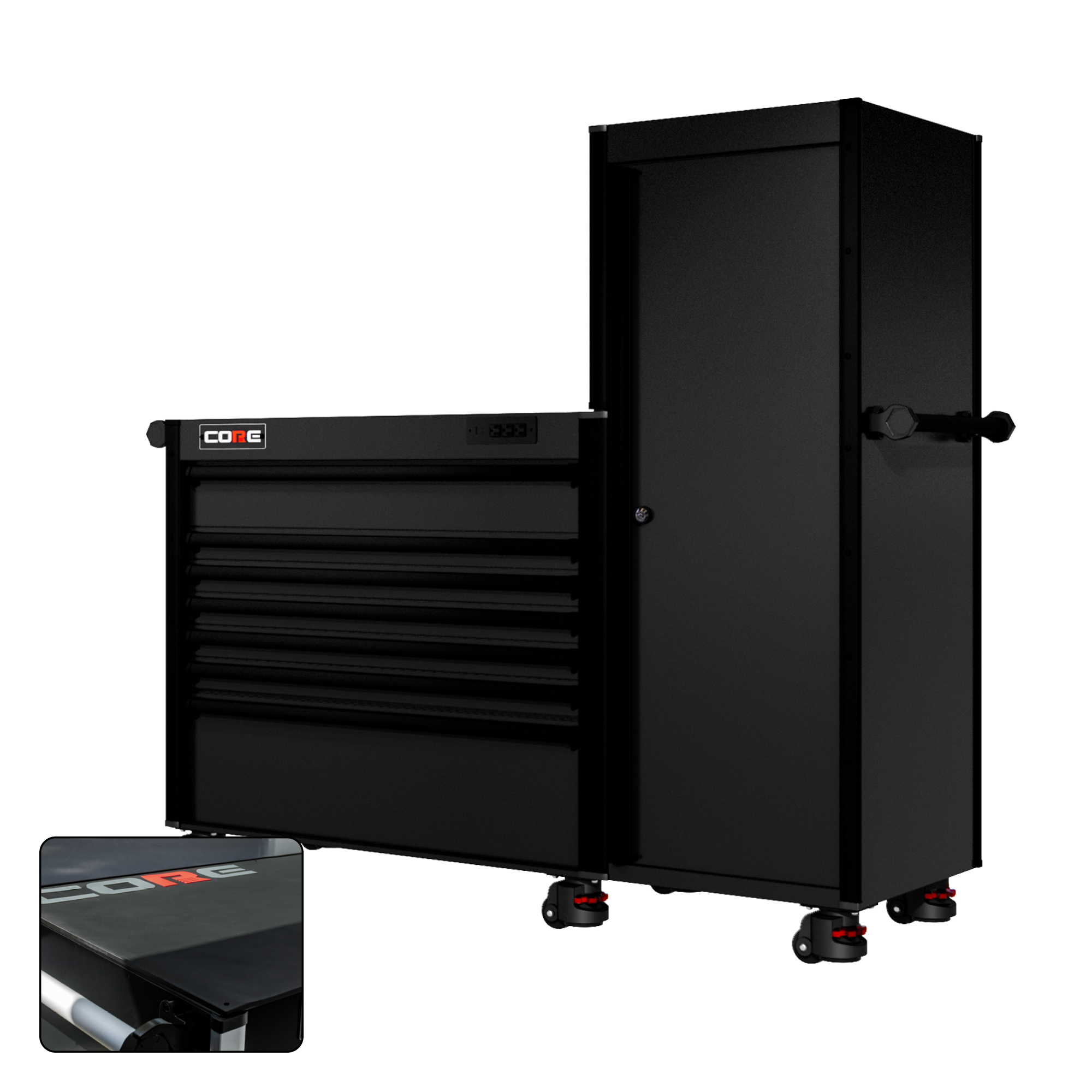 66 Series - 7 Drawers and Tall Locker - Black Handles - Foot Casters