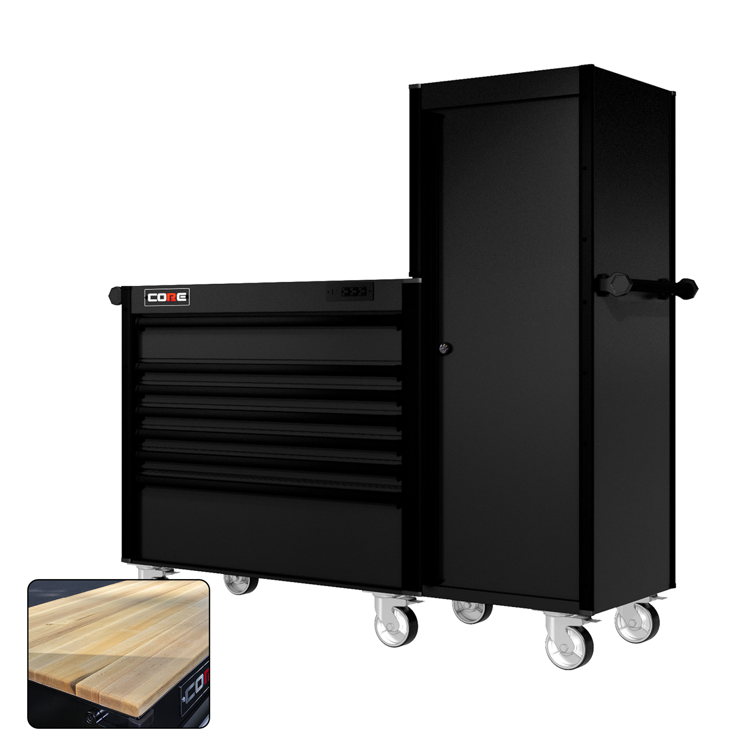 66 Series - 7 Drawers and Tall Locker - Black Handles - Traditional Casters