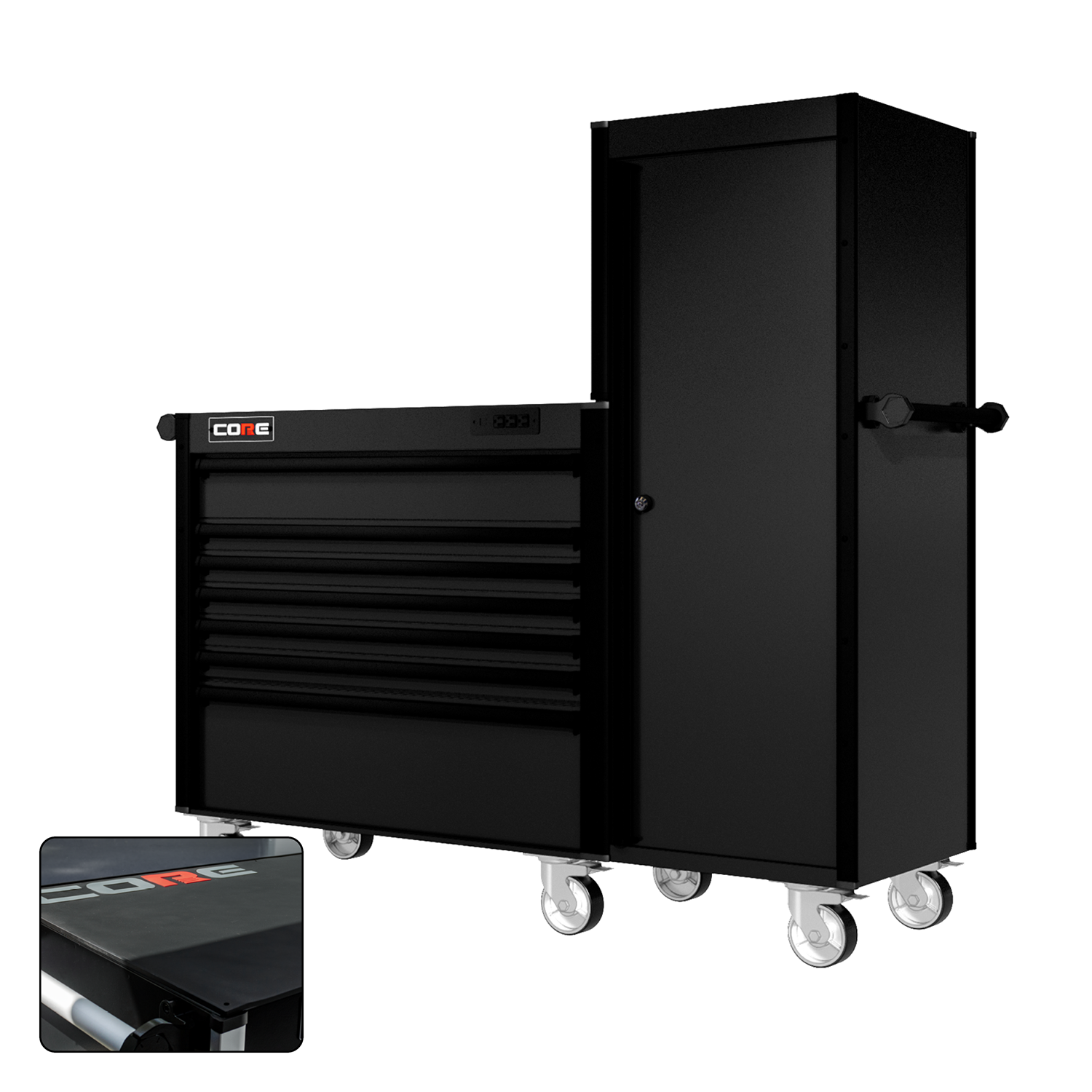 66 Series - 7 Drawers and Tall Locker - Black Handles - Traditional Casters