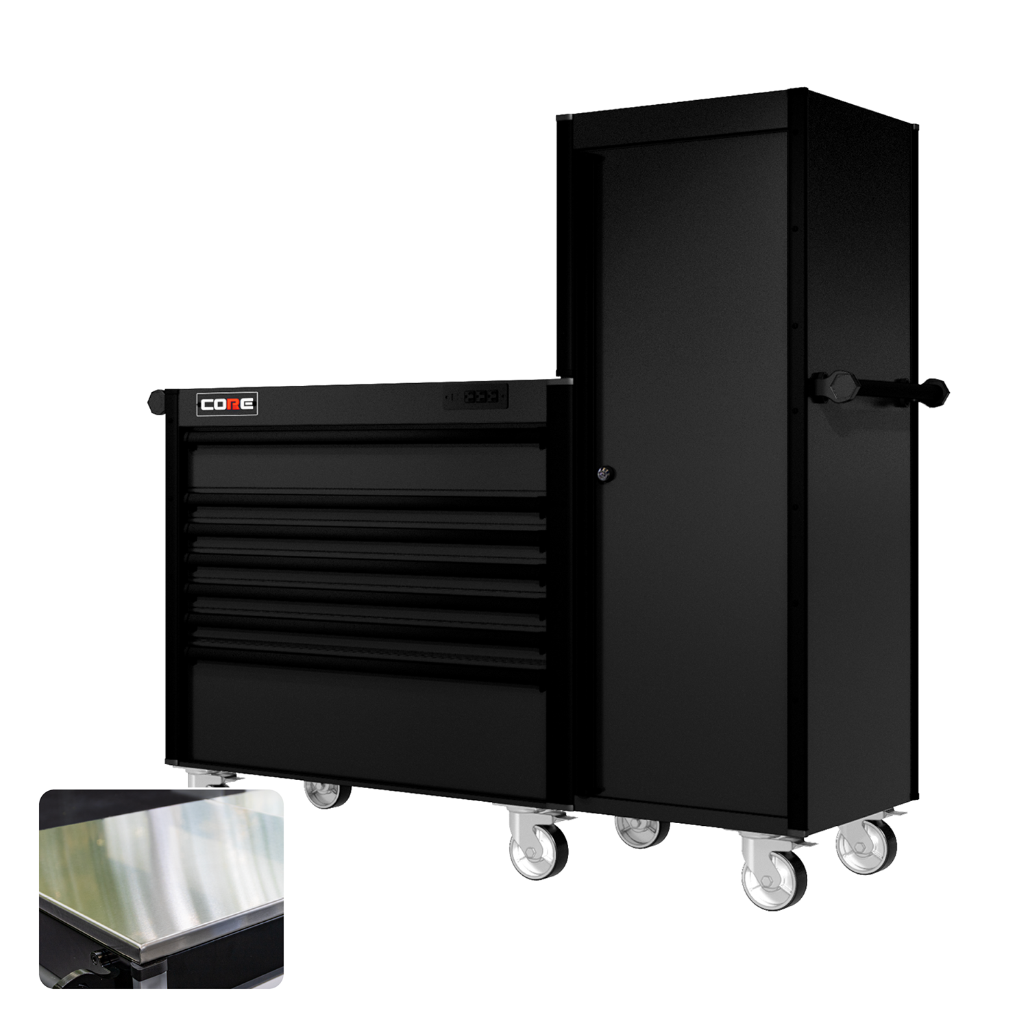 66 Series - 7 Drawers and Tall Locker - Black Handles - Traditional Casters