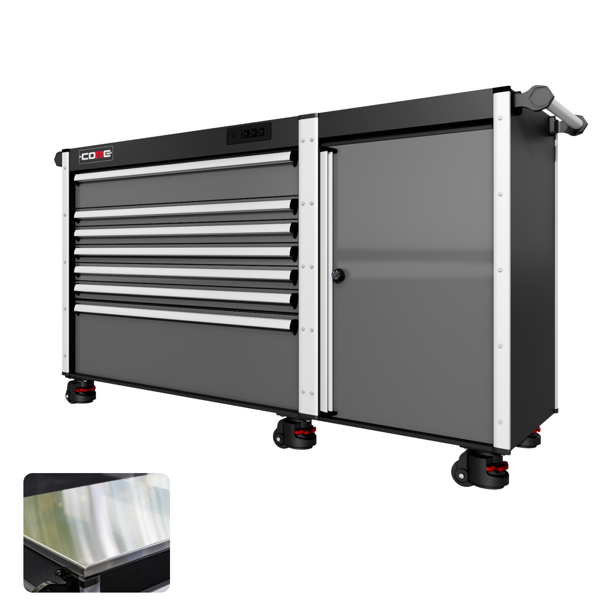 66 Series - 7 Drawers - Silver Handles - Foot Casters