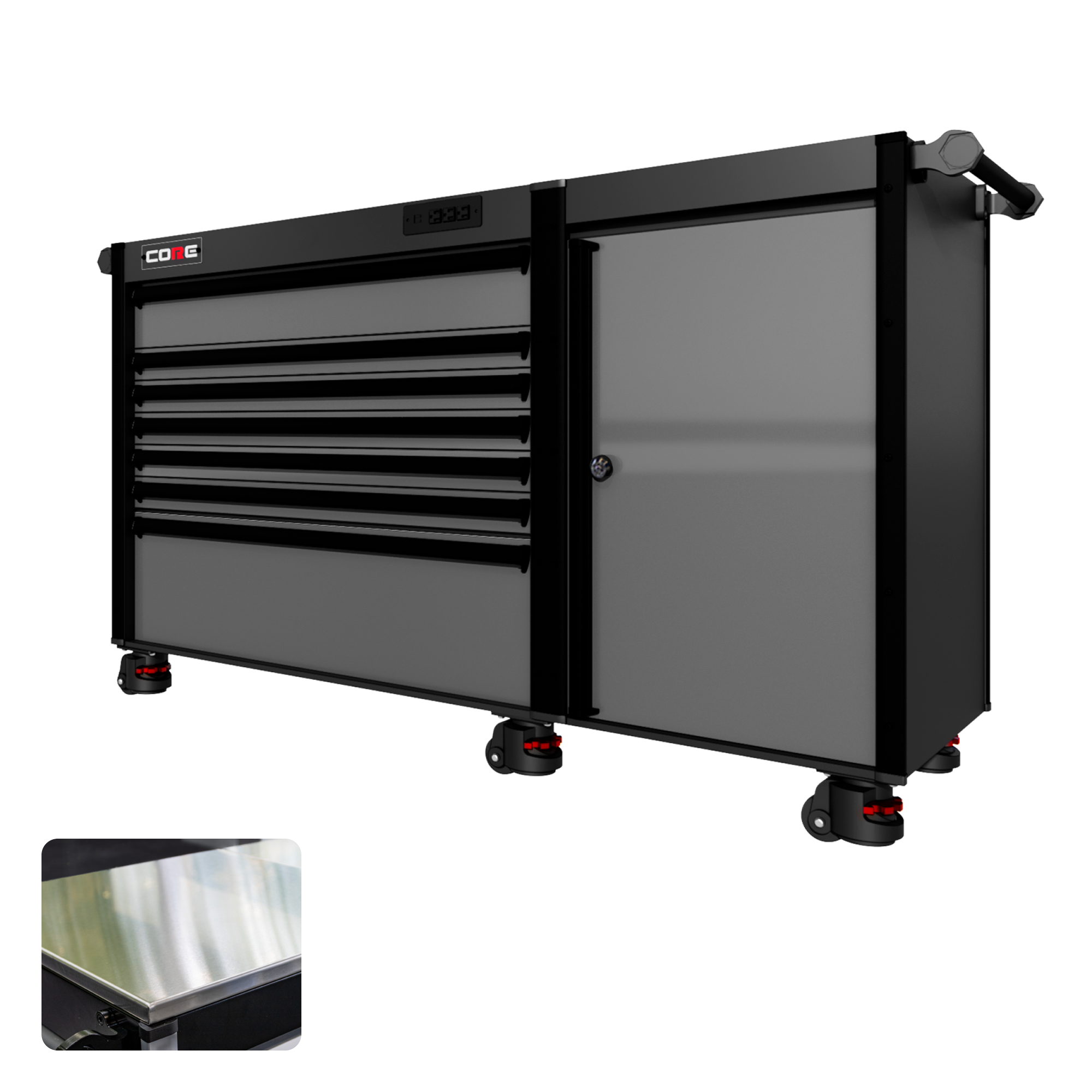 66 Series - 7 Drawers - Black Handles - Foot Casters