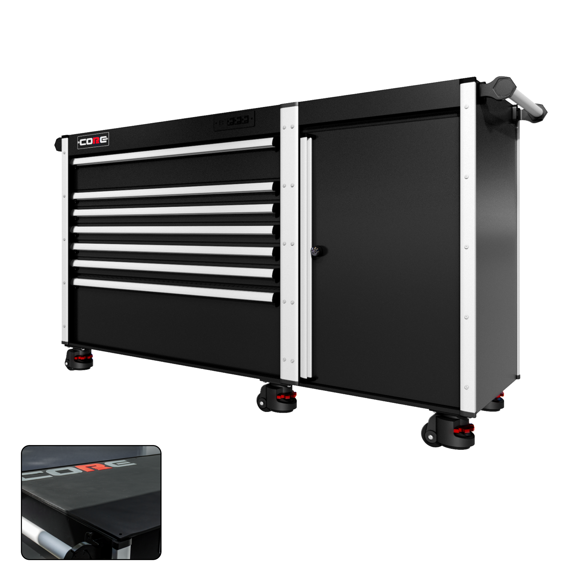 66 Series - 7 Drawers - Silver Handles - Foot Casters