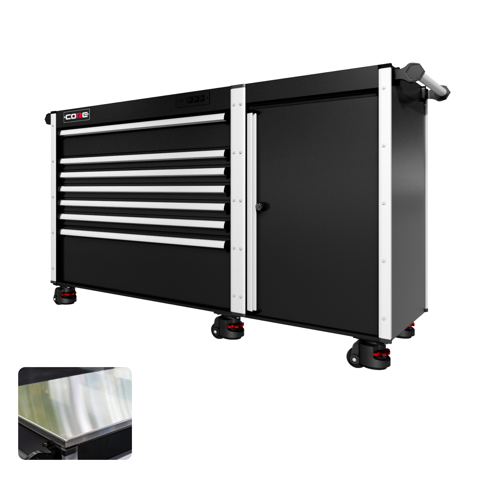 66 Series - 7 Drawers - Silver Handles - Foot Casters