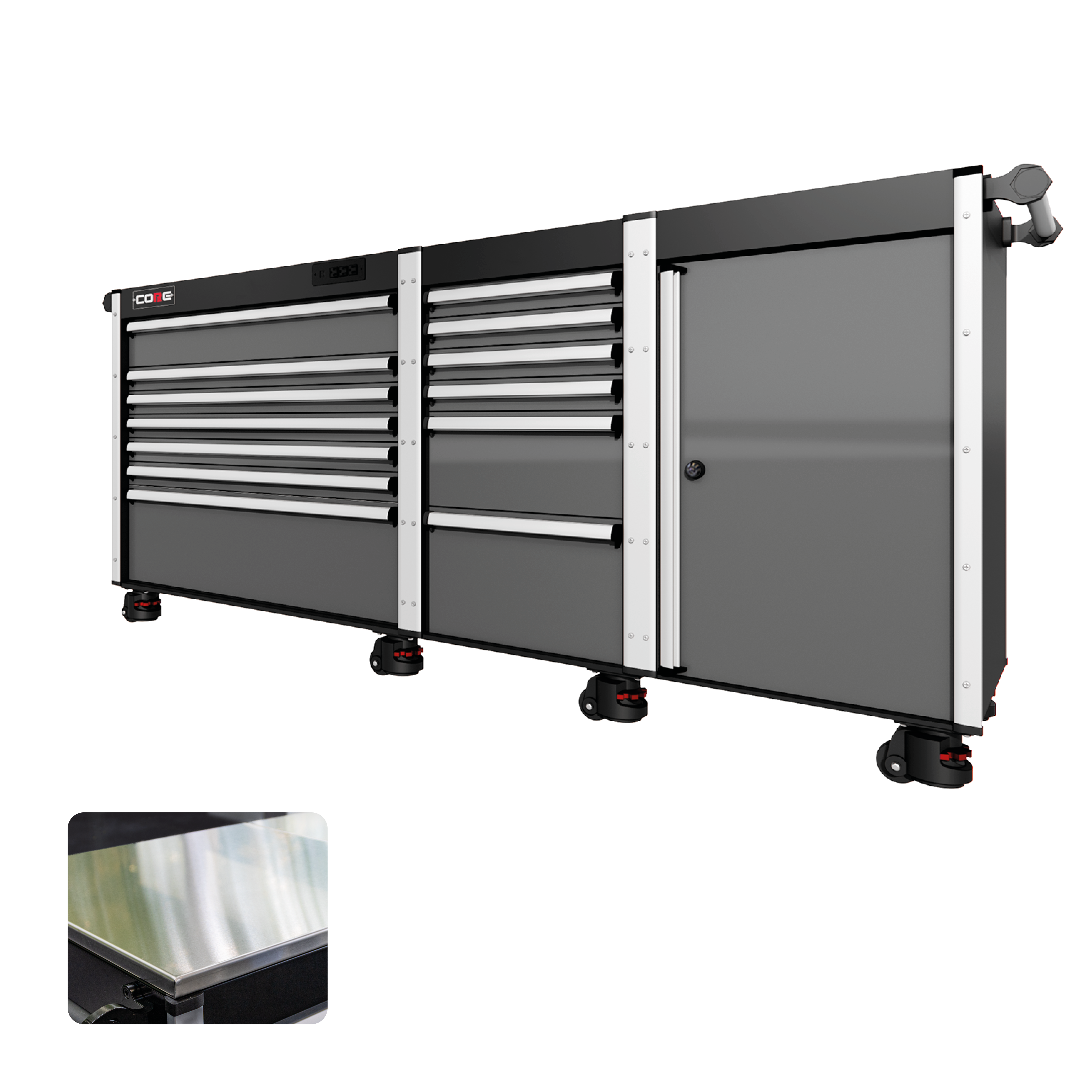 88 Series - 13 Drawers - Silver Handles - Foot Casters