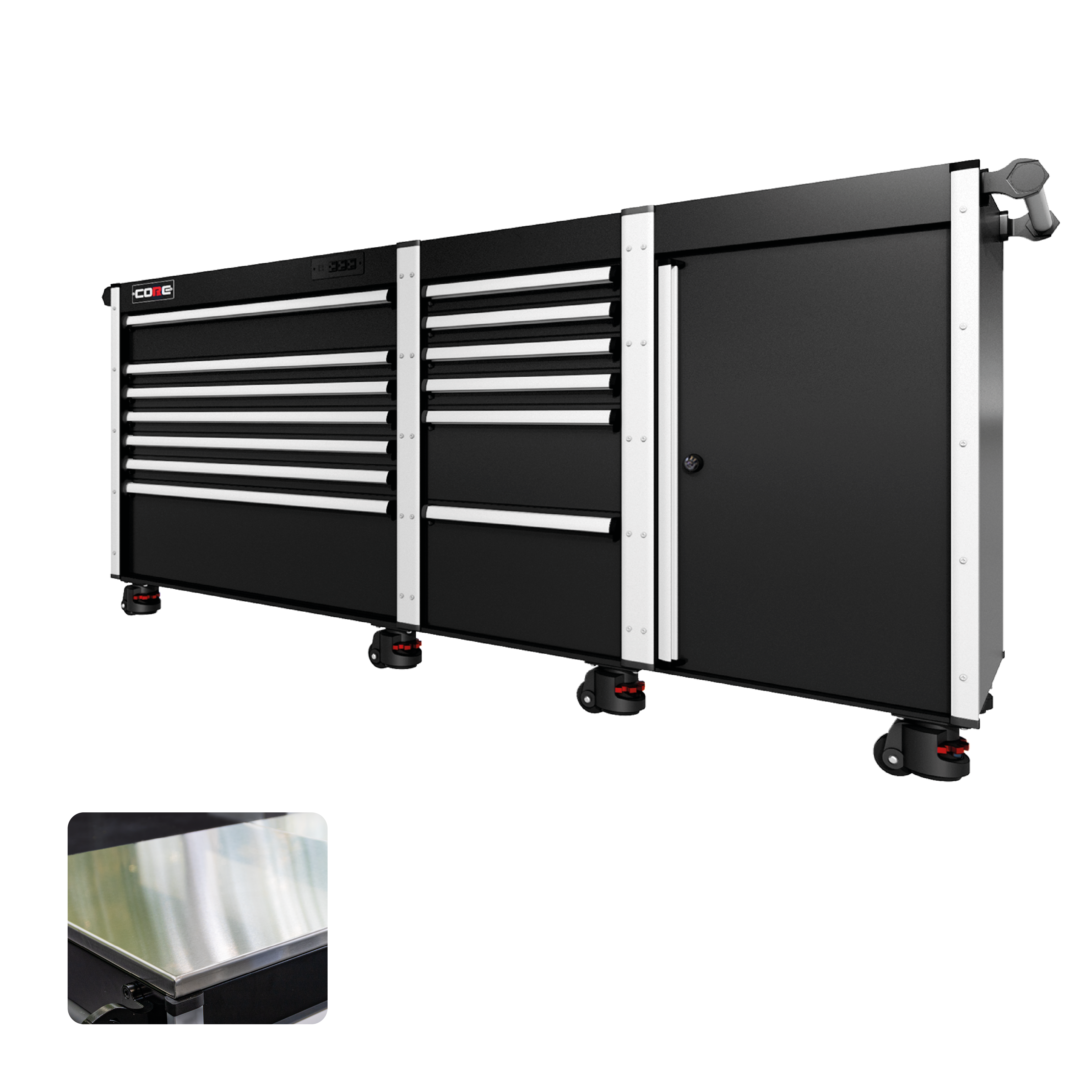 88 Series - 13 Drawers - Silver Handles - Foot Casters