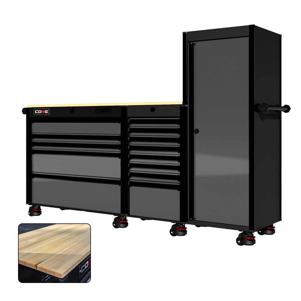 88 Series - 13 Drawers with Tall Locker - Black Handles - Foot Casters