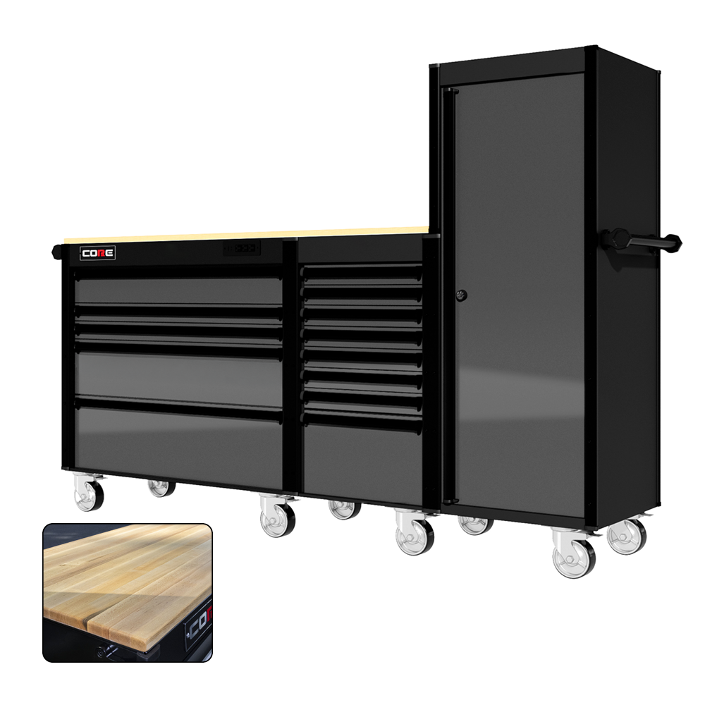 88 Series - 13 Drawers with Tall Locker - Black Handles - Traditional Casters