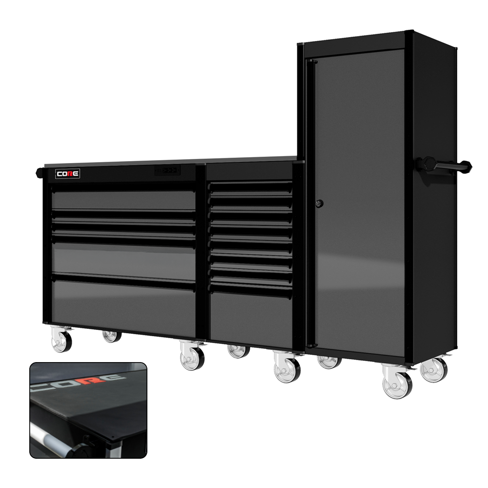 88 Series - 13 Drawers with Tall Locker - Black Handles - Traditional Casters