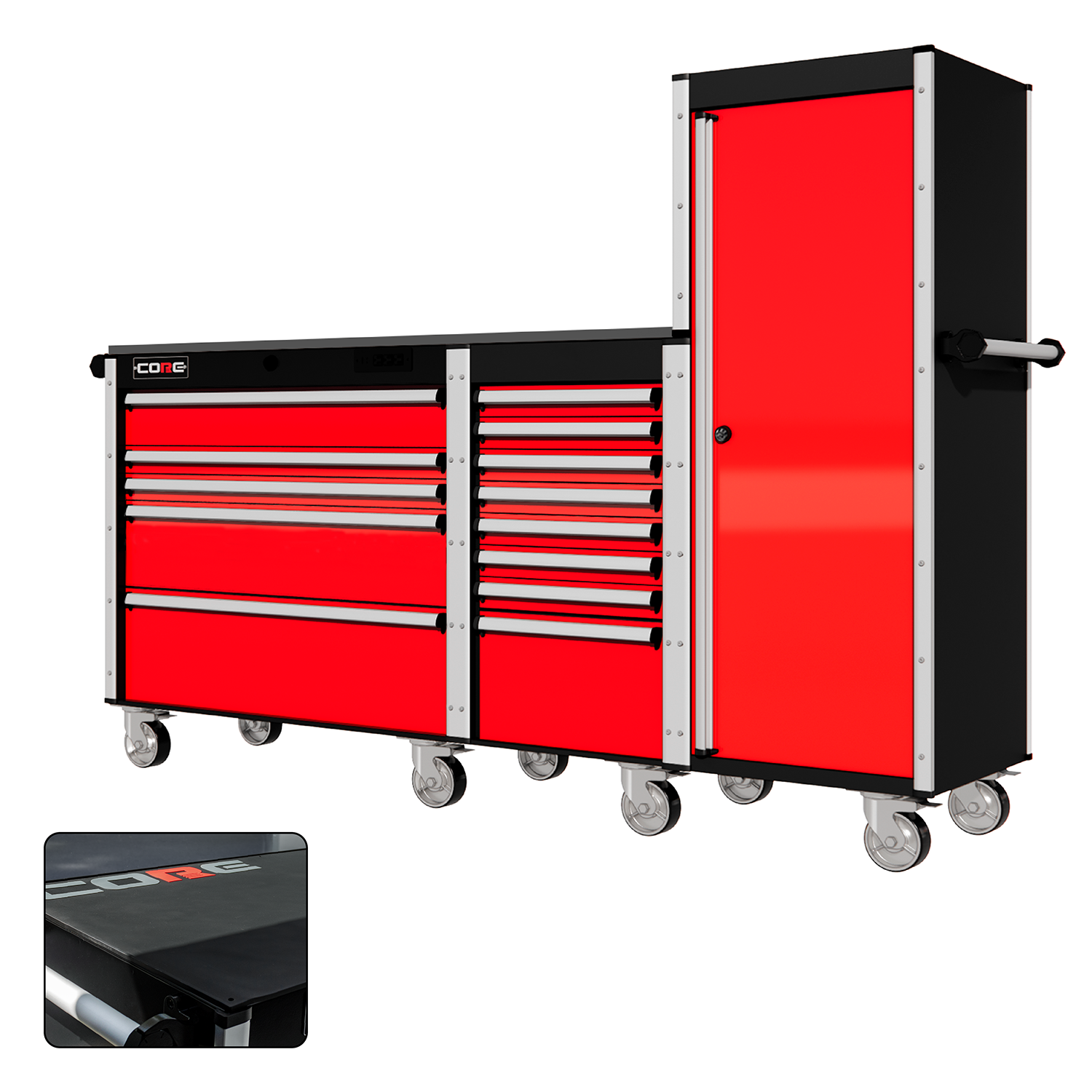 88 Series - 13 Drawers with Tall Locker - Silver Handles - Traditional Casters