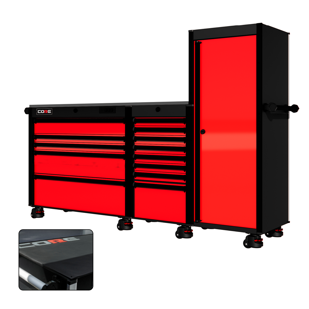 88 Series - 13 Drawers with Tall Locker - Black Handles - Foot Casters