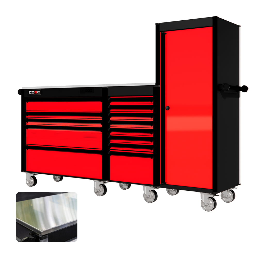 88 Series - 13 Drawers with Tall Locker - Black Handles - Traditional Casters