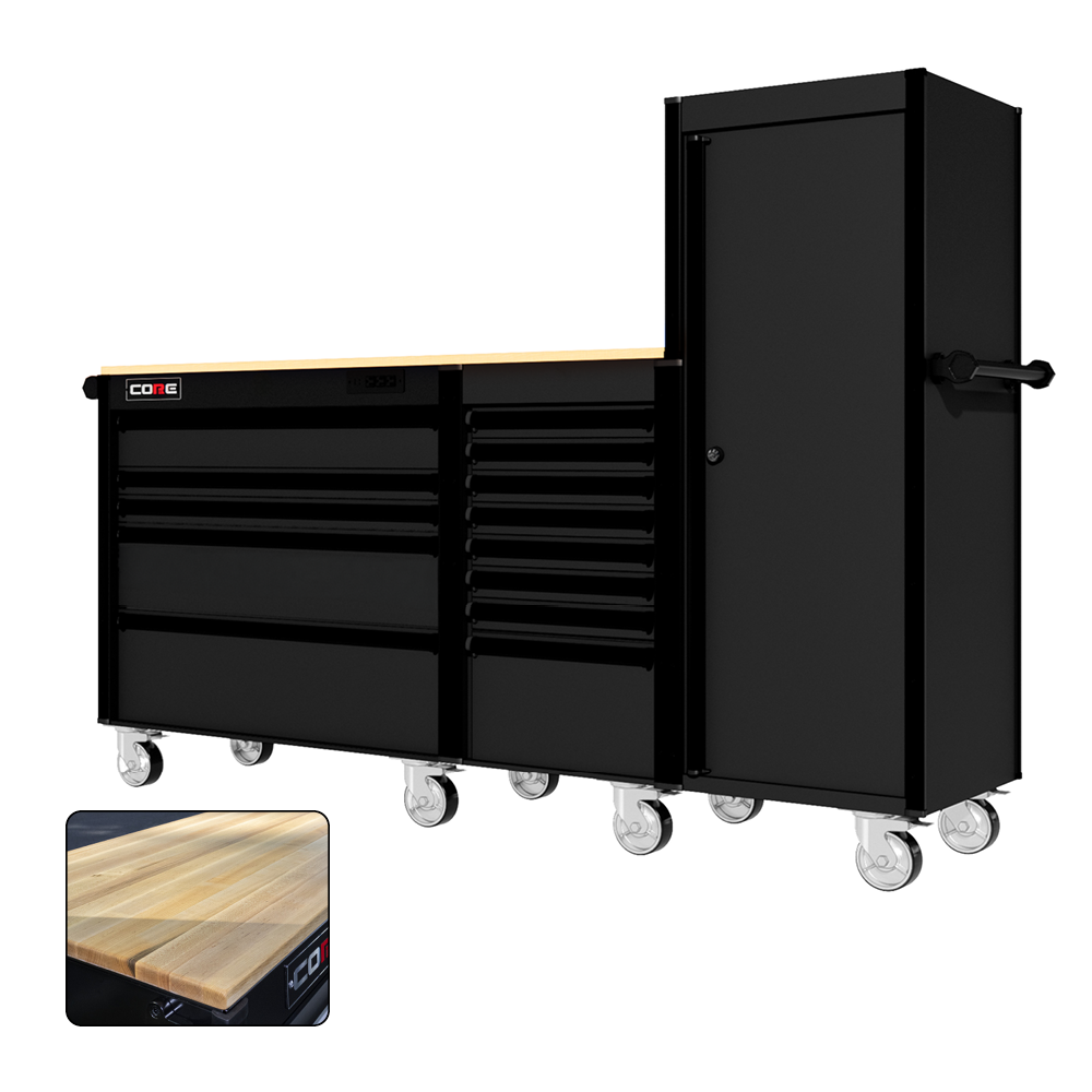 88 Series - 13 Drawers with Tall Locker - Black Handles - Traditional Casters