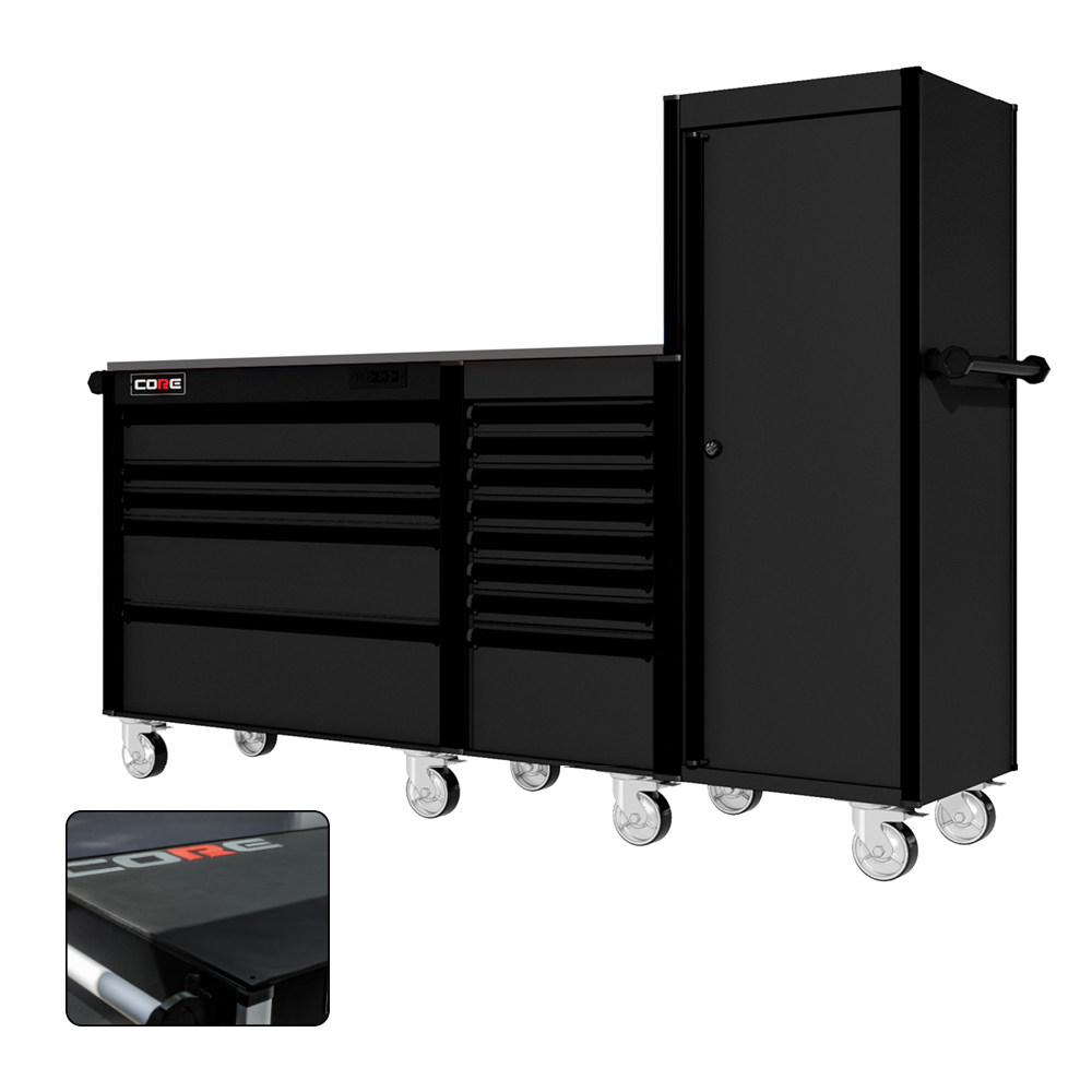 88 Series - 13 Drawers with Tall Locker - Black Handles - Traditional Casters