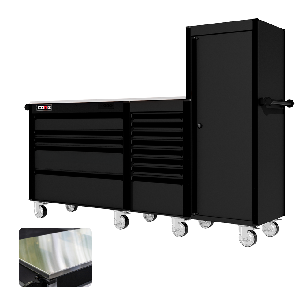 88 Series - 13 Drawers with Tall Locker - Black Handles - Traditional Casters