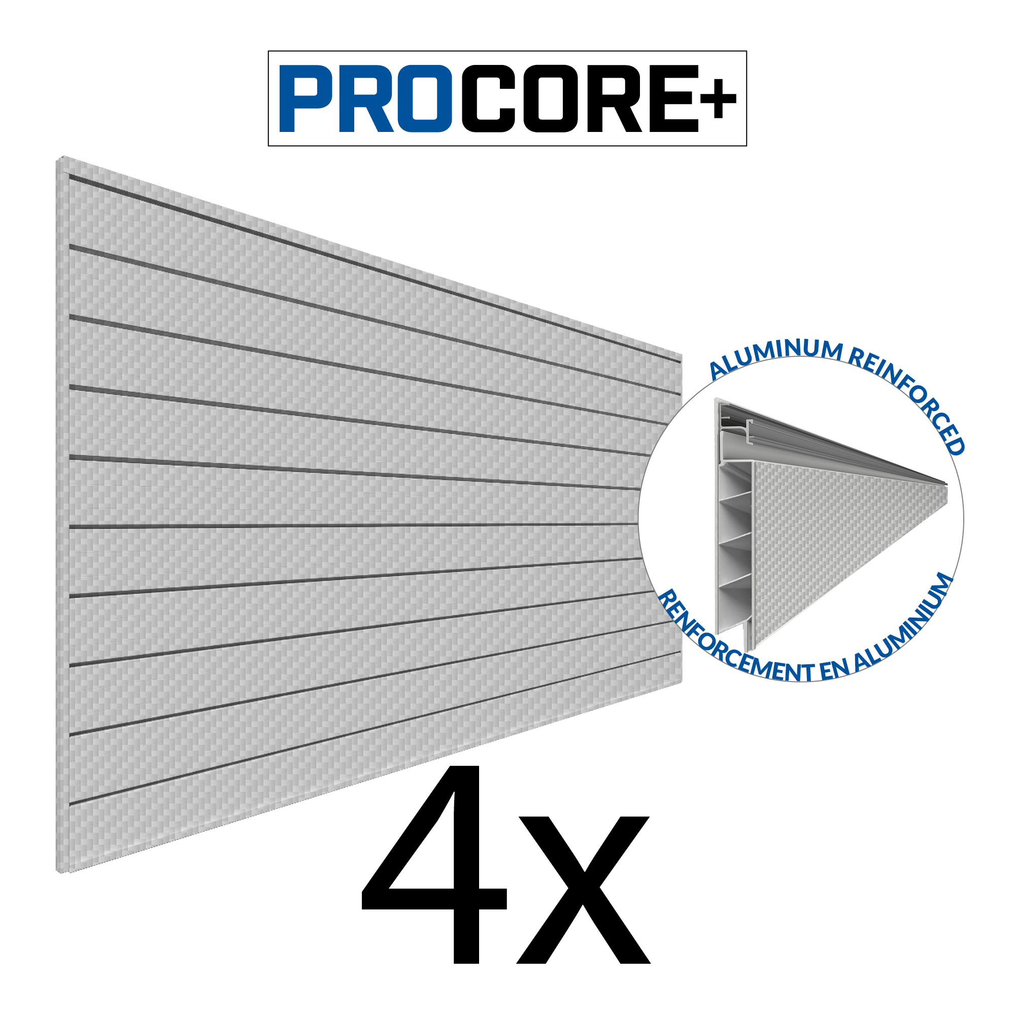4 ft.  x 8 ft. PROCORE PLUS PVC Slatwall – 4 Pack 128 sq ft