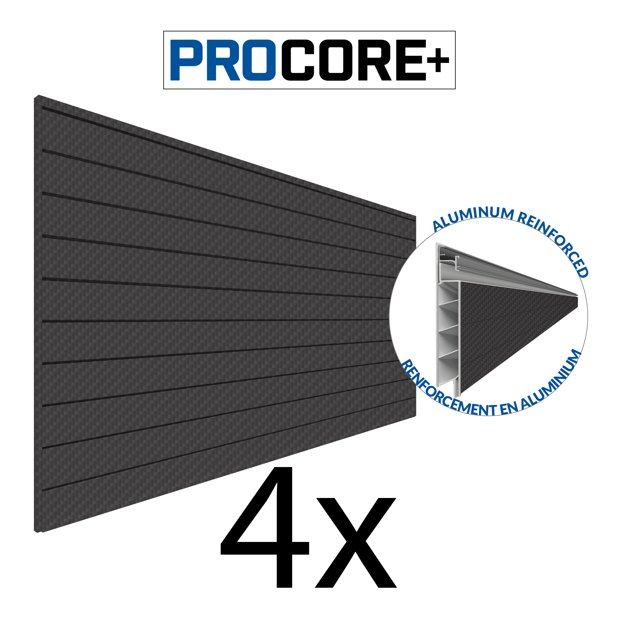 4 ft.  x 8 ft. PROCORE PLUS PVC Slatwall – 4 Pack 128 sq ft