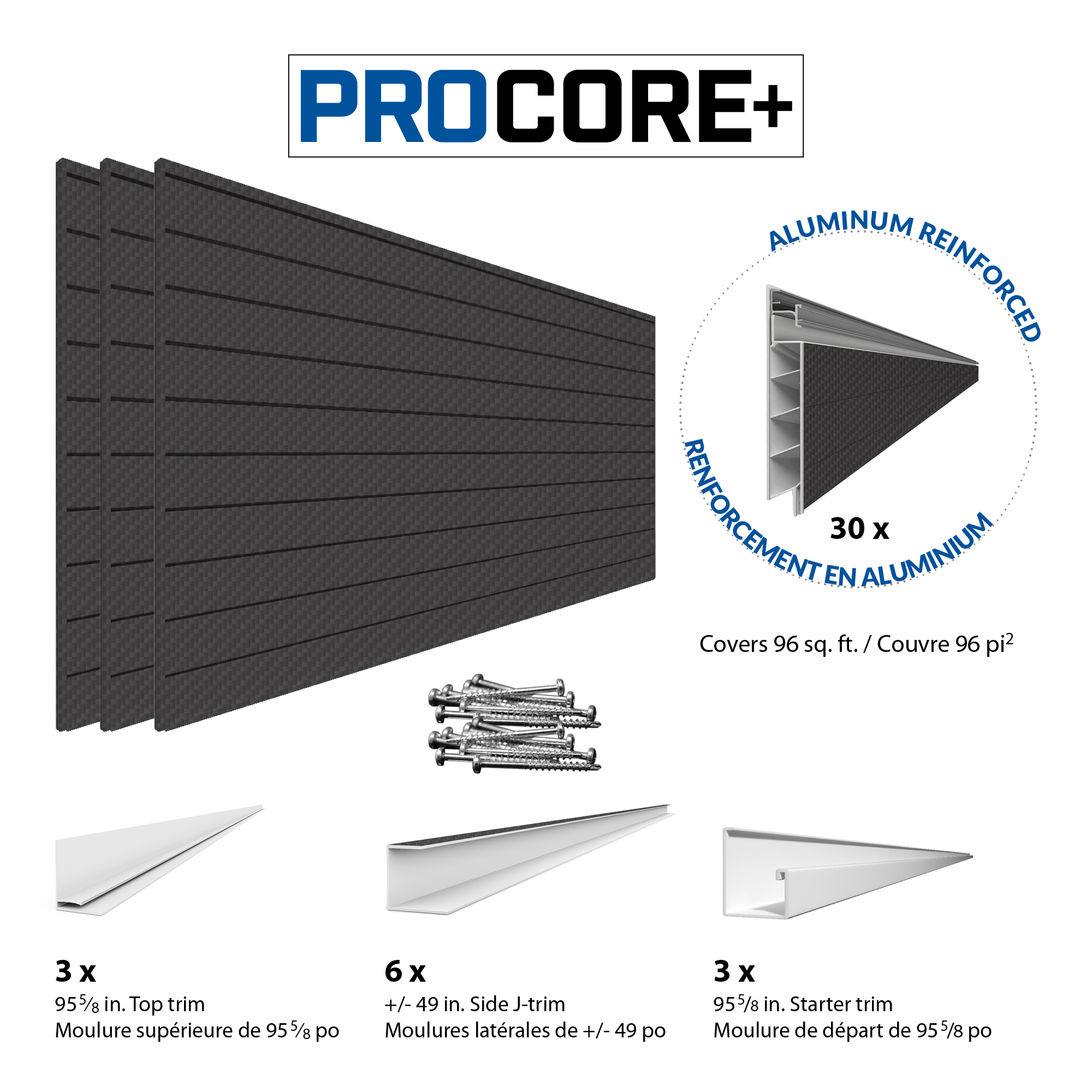4 x 8 ft. PROCORE PLUS PVC Slatwall – 3 Pack 96 sq ft